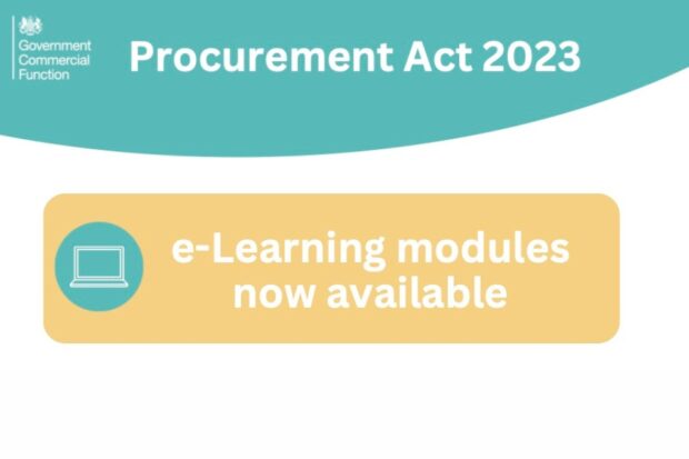 Image showing text which reads 'Procurement Act 2023' and underneath this 'e-Learning modules now available'